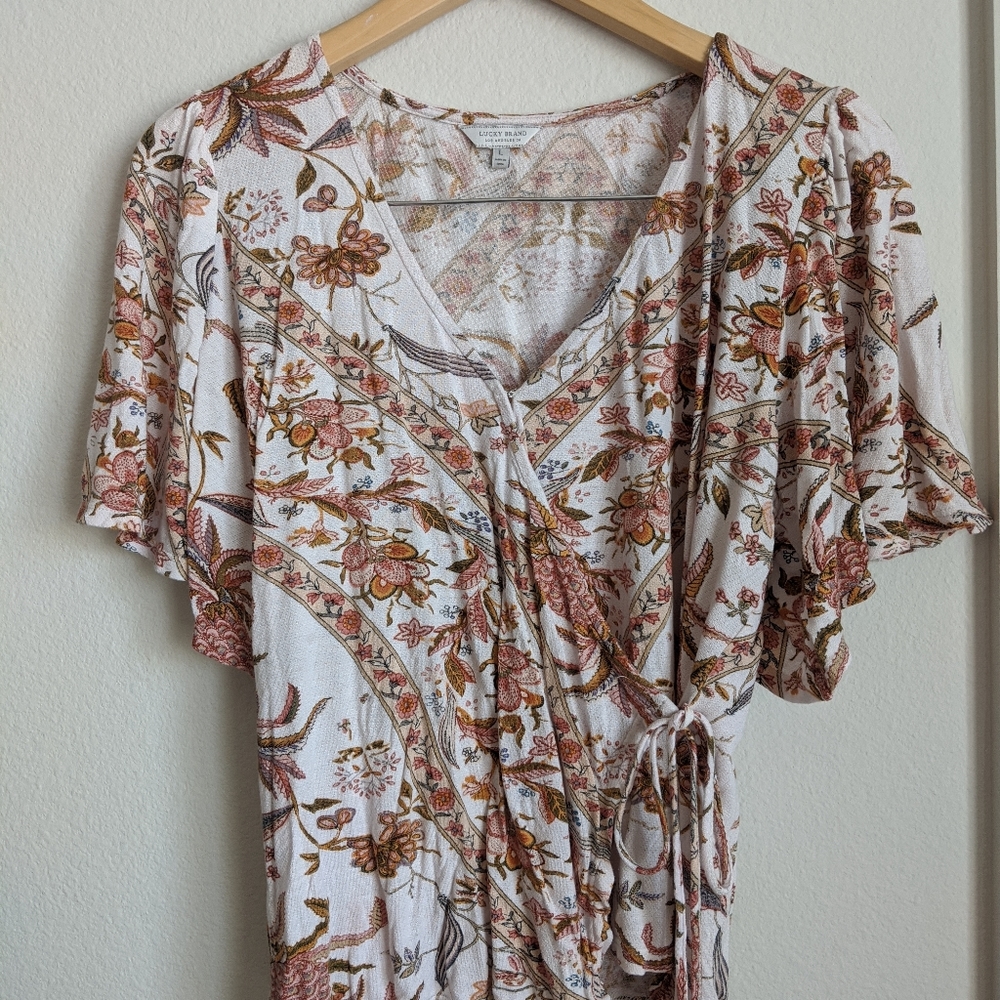 Lucky Brand Short Sleeve Wrap Top